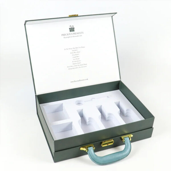 Dark Green Gift Suitcase Box with Handle and Molded Insert Dark Green Gift Suitcase Box with Handle and Molded Insert
