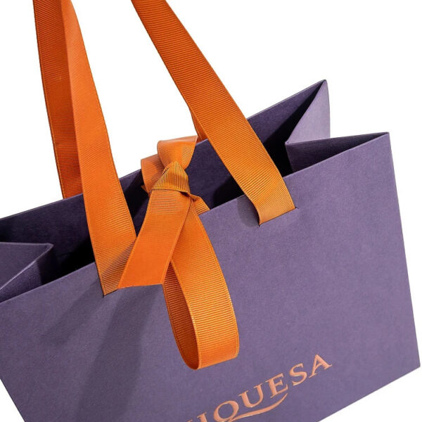 Foil Stamped Boutique Paper Gift Bag with Ribbon Handles