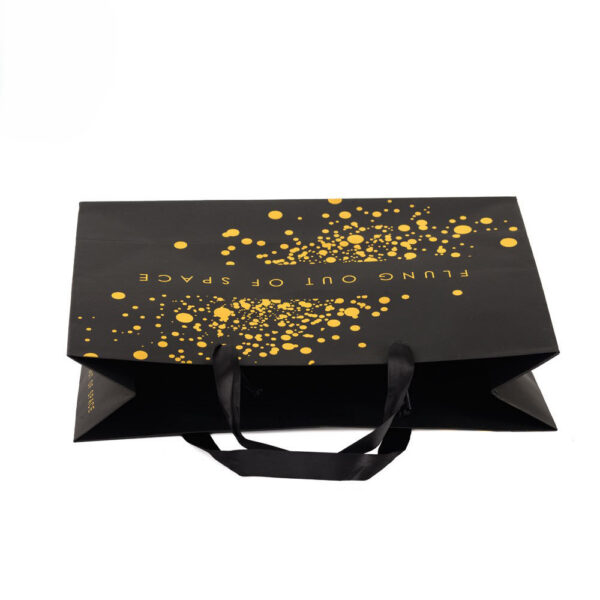 Gold Foil Printed Paper Shopping Bag with Ribbon Handles