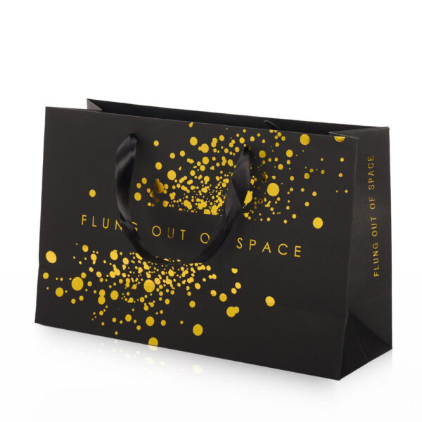 Gold Foil Printed Paper Shopping Bag with Ribbon Handles