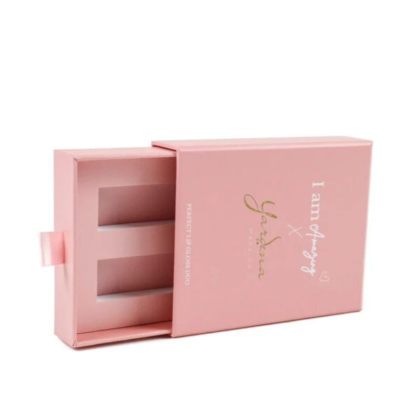 Pink Drawer Lip Gloss Duo Packaging Box with Ribbon Pull Pink Drawer Lip Gloss Duo Packaging Box with Ribbon Pull