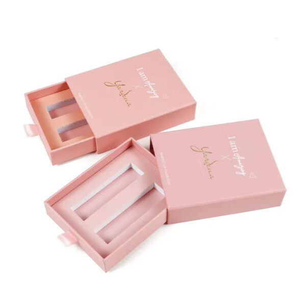 Pink Drawer Lip Gloss Duo Packaging Box with Ribbon Pull Pink Drawer Lip Gloss Duo Packaging Box with Ribbon Pull