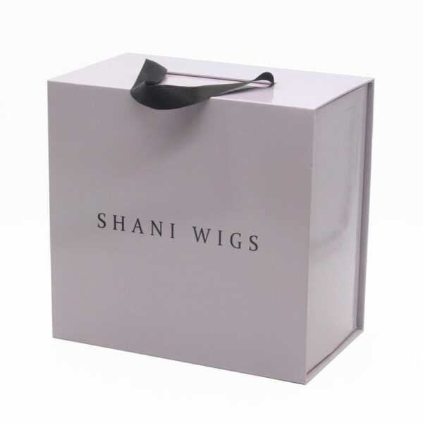 Rigid Wig Packaging Box with Ribbon Handle and Logo Print Rigid Wig Packaging Box with Ribbon Handle and Logo Print